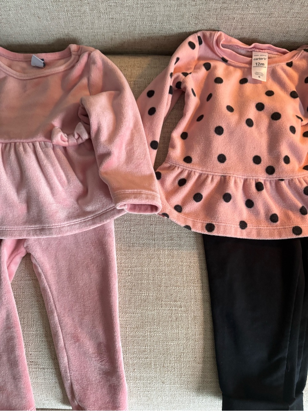12-18 Month Pink Plush Crewneck Tops with soft Ruffles and Matching Pants  Girls